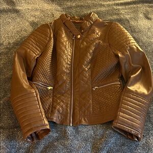 Brown Quilted Faux Leather Jacket